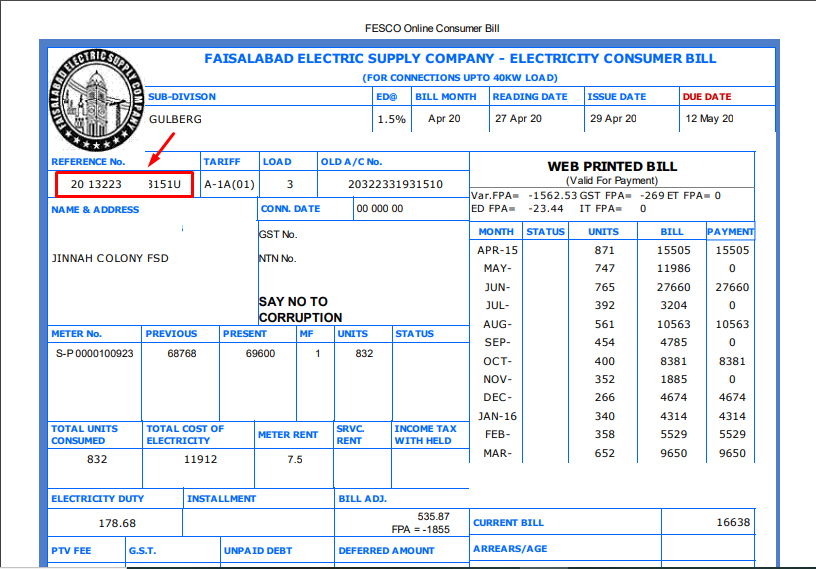 FESCO Online Bill